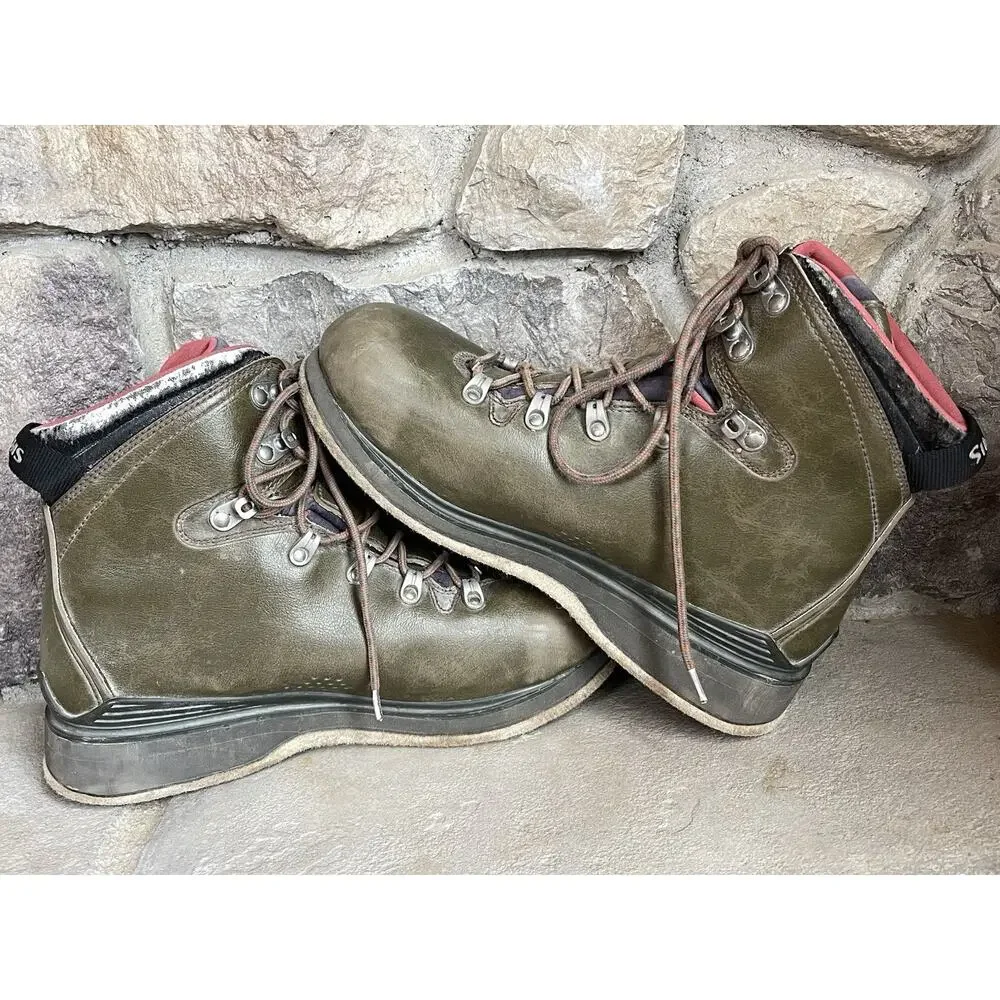 Simms Freestone Fly Fishing Boots Wading Felt Sole Men's Sz 9 Olive Leather